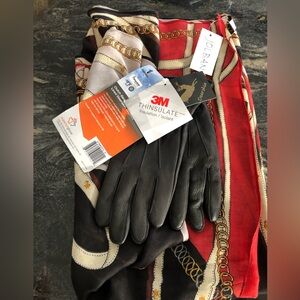 Black Gloves with Red and Gold Scarf - New with tags